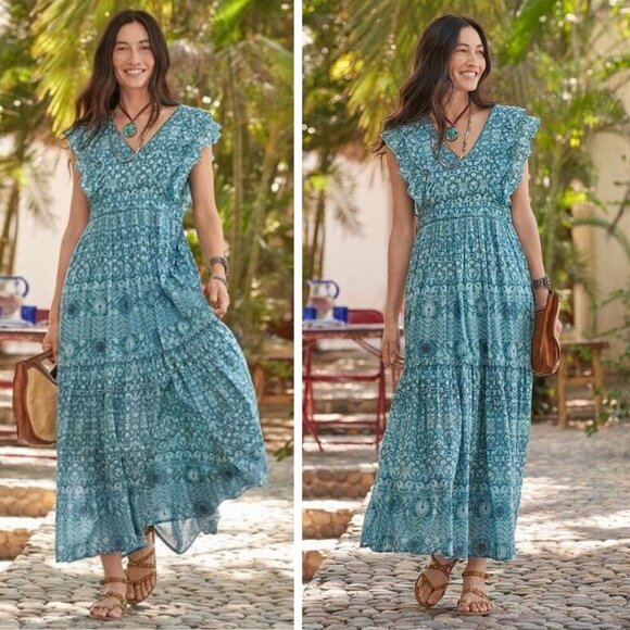 Sundance Mystical Mosaics Maxi Dress Turquoise Bohemian Resortwear Vacation - Picture 1 of 11